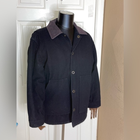 Vintage Timberland Weather Gear Black Wool Heavy Down Jacket Flannel Lined Sz Sm - Picture 6 of 11